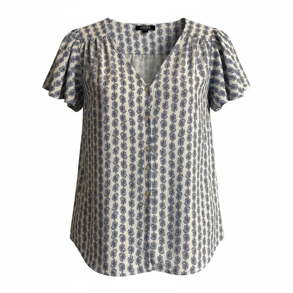 Chaps Navy and White Patterned Blouse